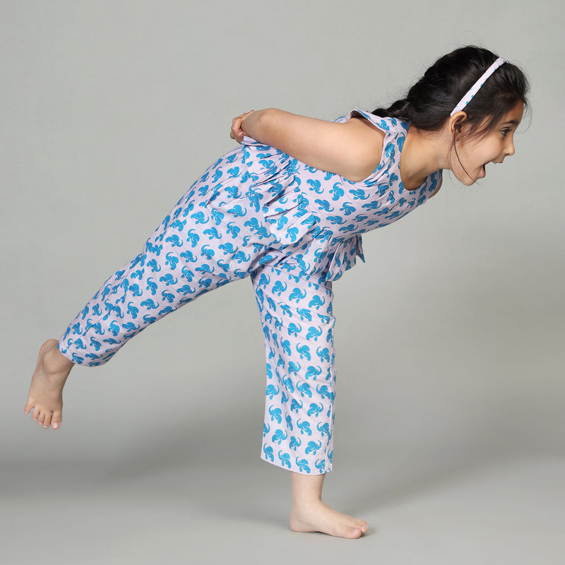 Cotton Crop Top & Pants For Girls with The Elephant & The Barking Dog Print