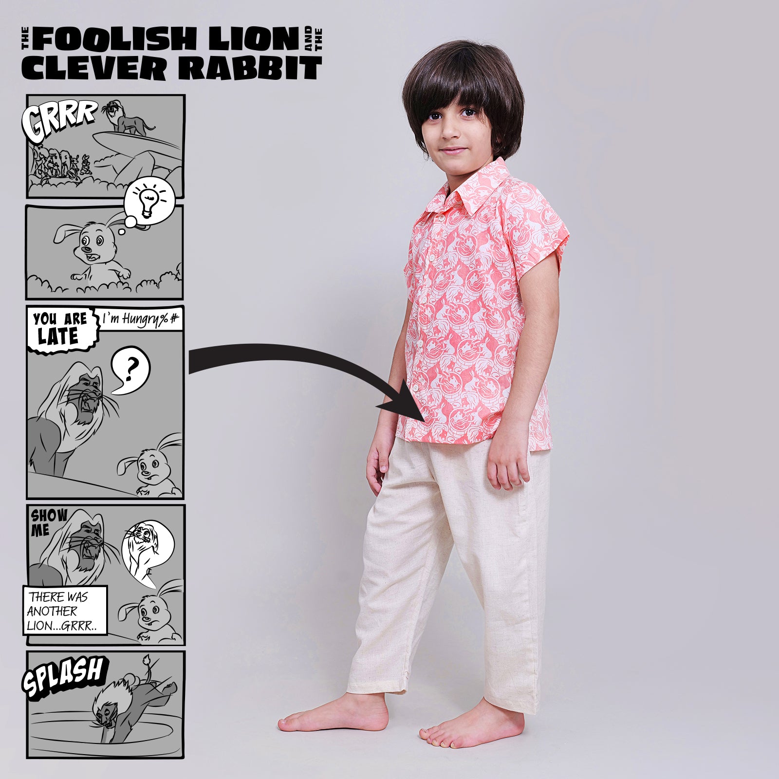 Cotton Casual Shirts For Boys with The Foolish Lion & The Clever Rabbit Print
