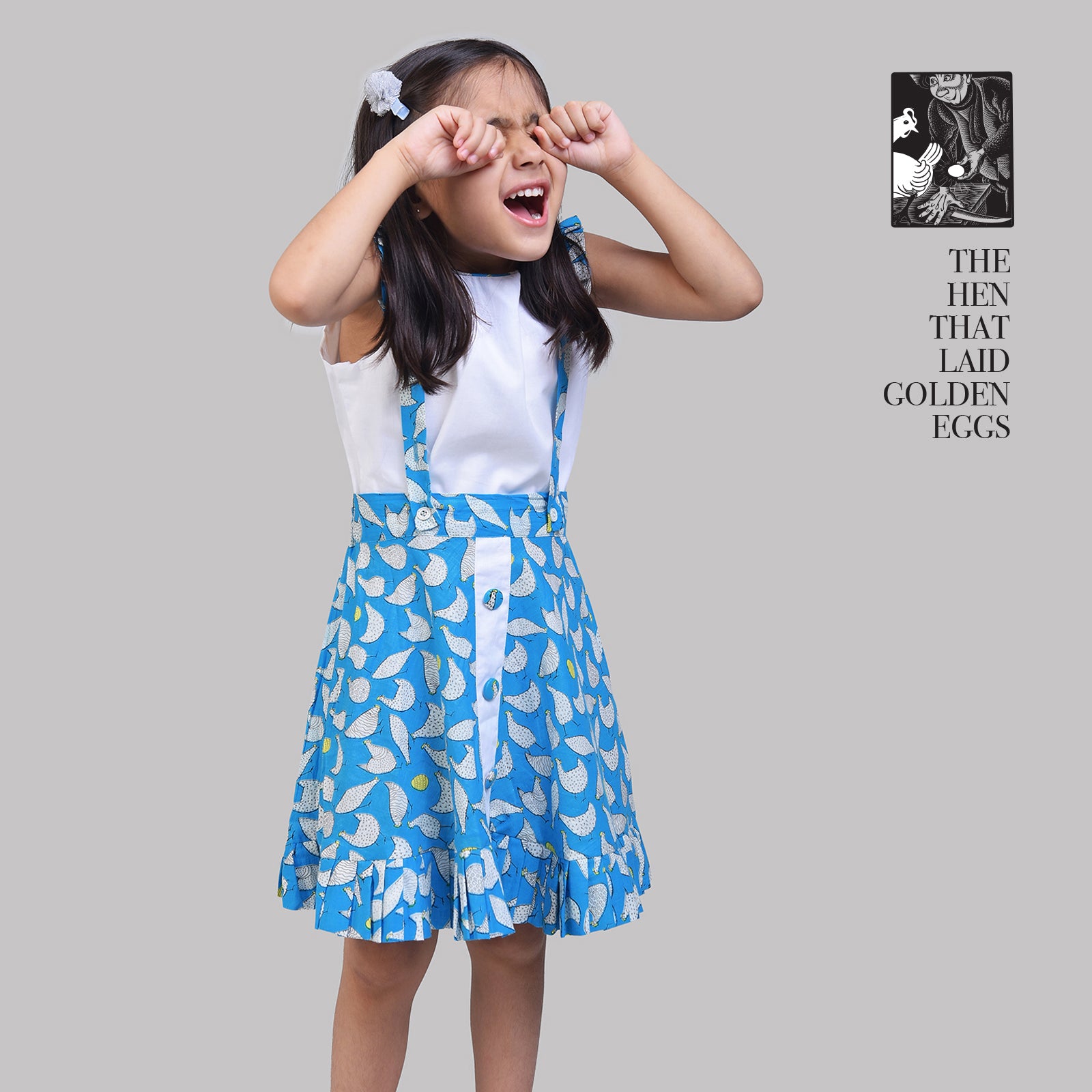 Cotton Dungaree Skirt with Top Set For Girls with Hen That Laid The Go –  Story Tailor