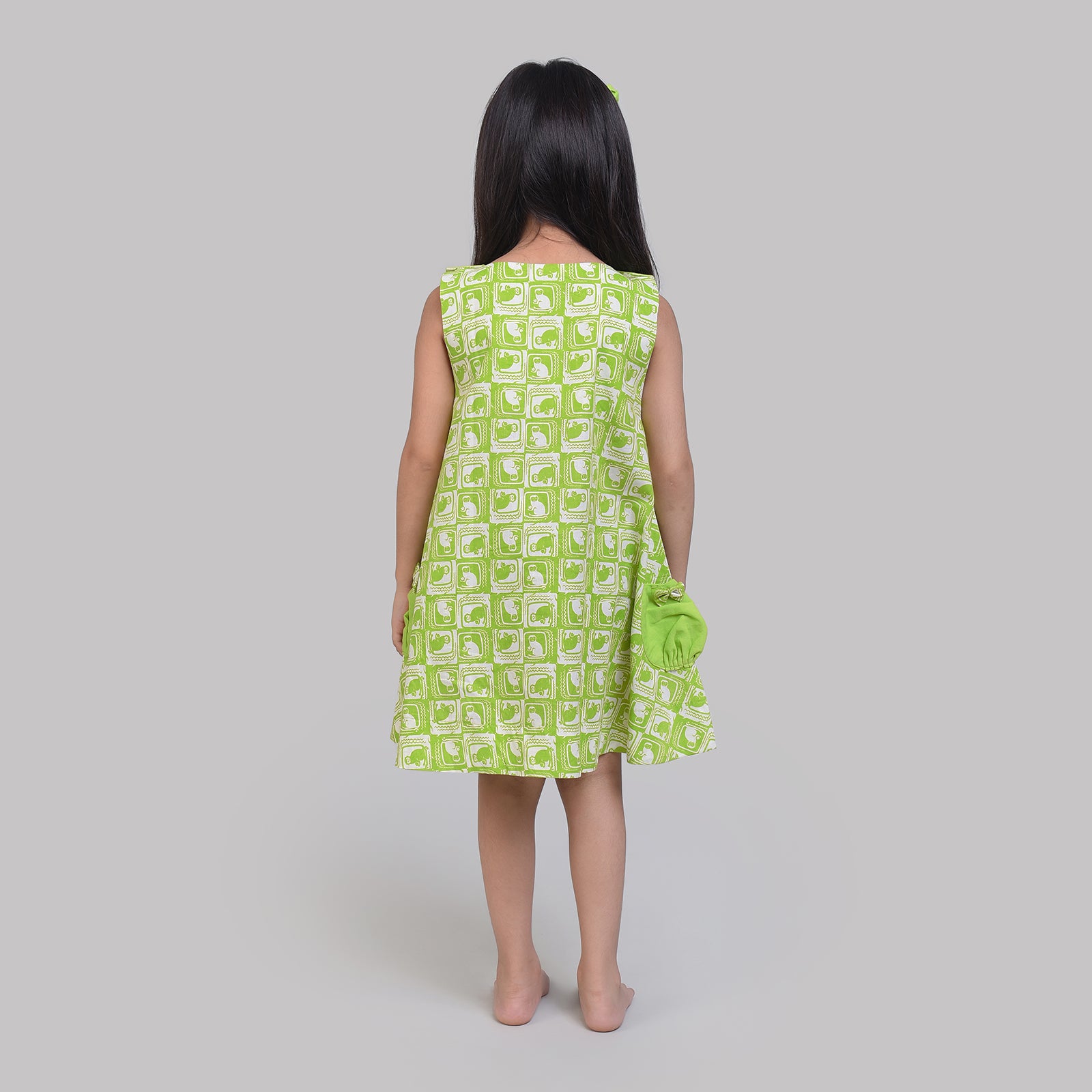 Cotton Peek-A-Boo A line Frock For Girls with The Monkey & The Crocodile Print