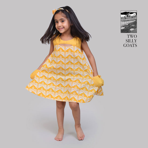 Cotton Peek-A-Boo A line Frock For Girls with Two Silly Goats Print