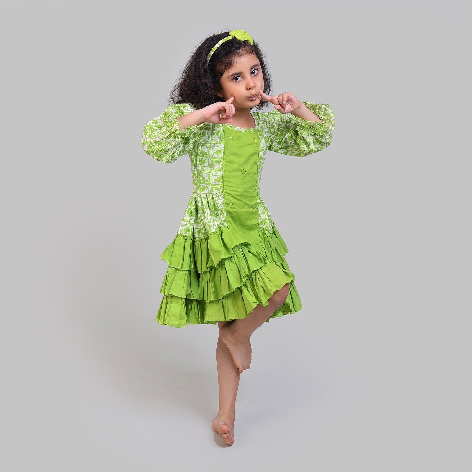 Cotton Gathered Party Frock For Girls with The Monkey & The Crocodile Print