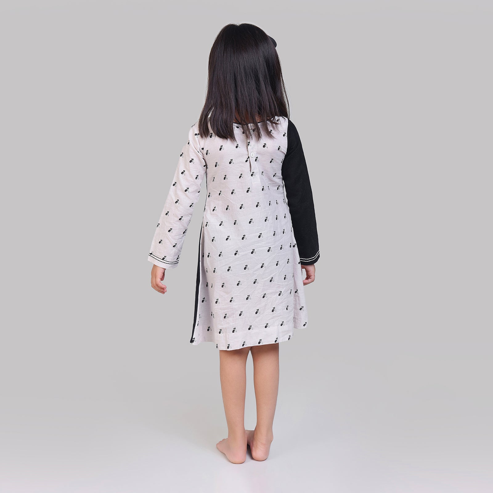 Cotton Yin & Yang Frock with Bell The Cat Print