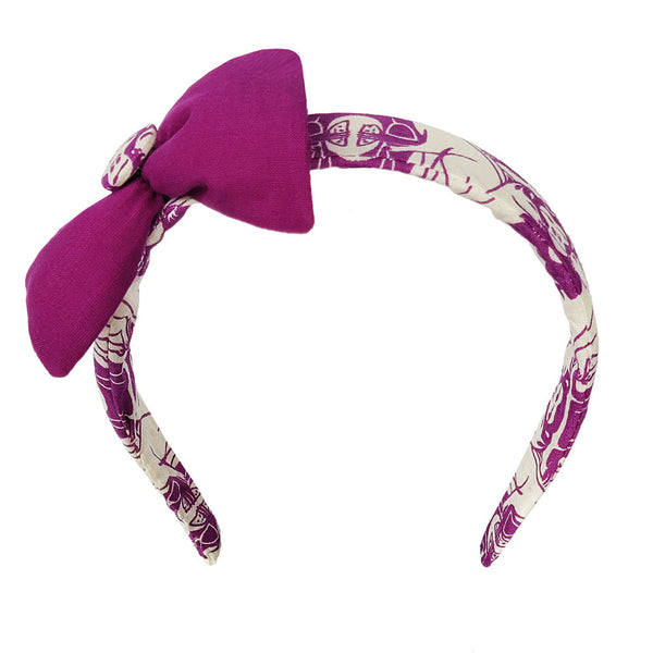 Fabric Bow Hairband_Purple Two Silly Cats & The Clever Monkey