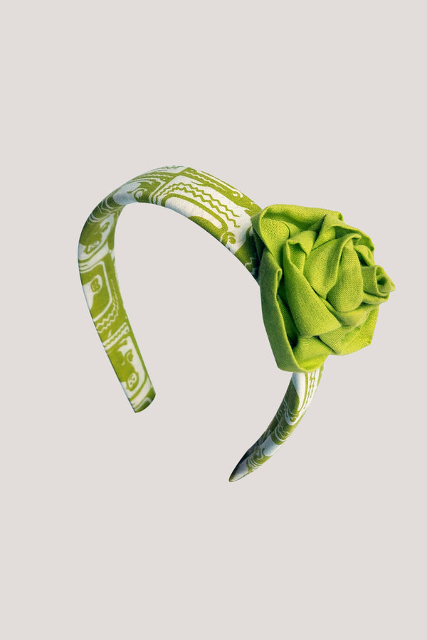 Fabric Rose Hairband_Green The Monkey & The Crocodile