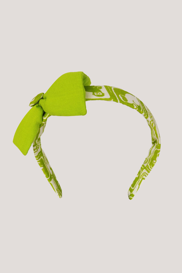 Fabric Bow Hairband_Green The Monkey & The Crocodile