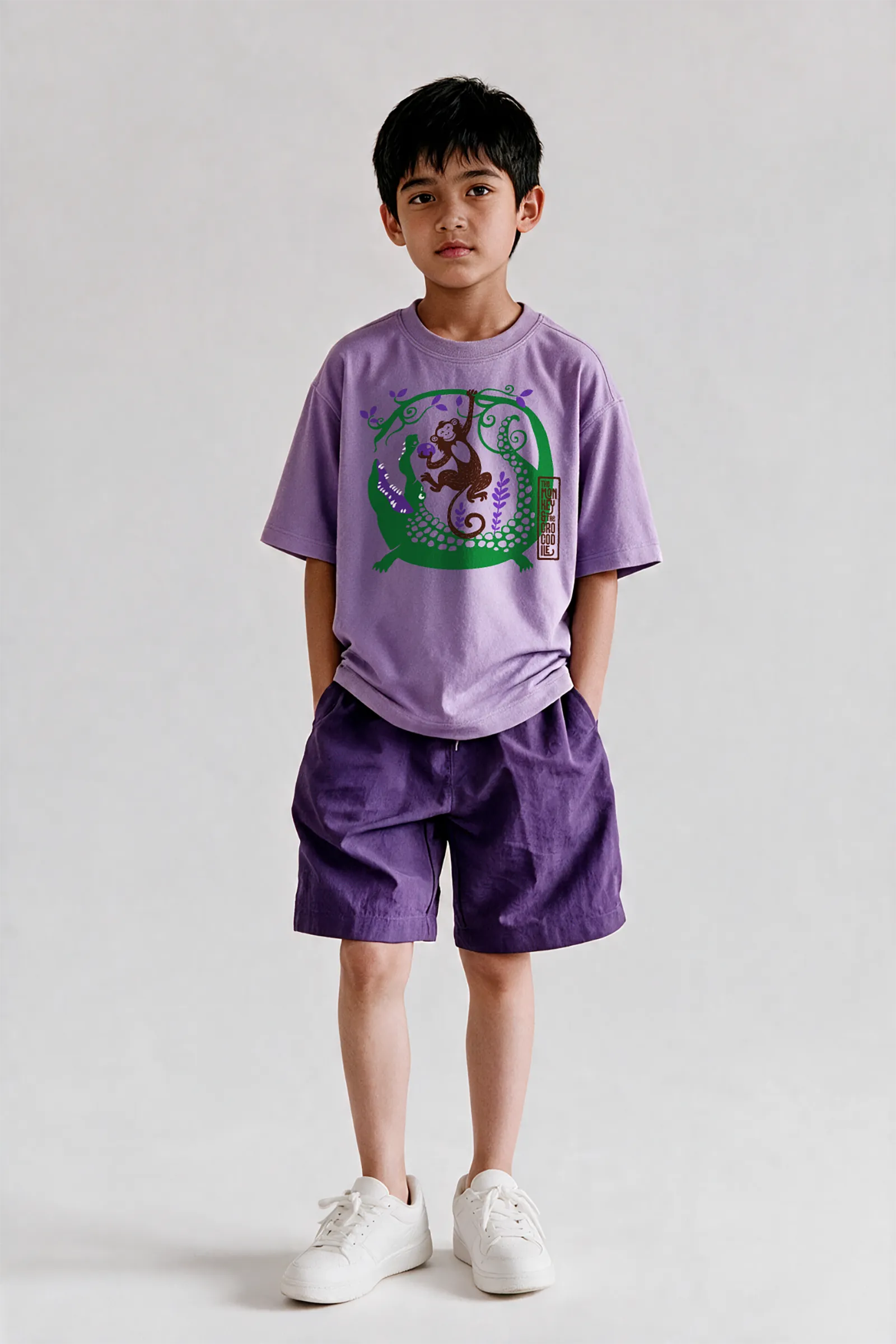 The Monkey & The Crocodile - T shirt, Purple