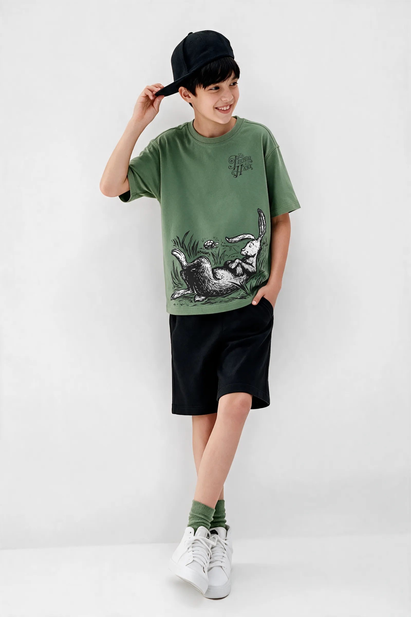 The Hare & The Tortoise- T shirt, Pale Green
