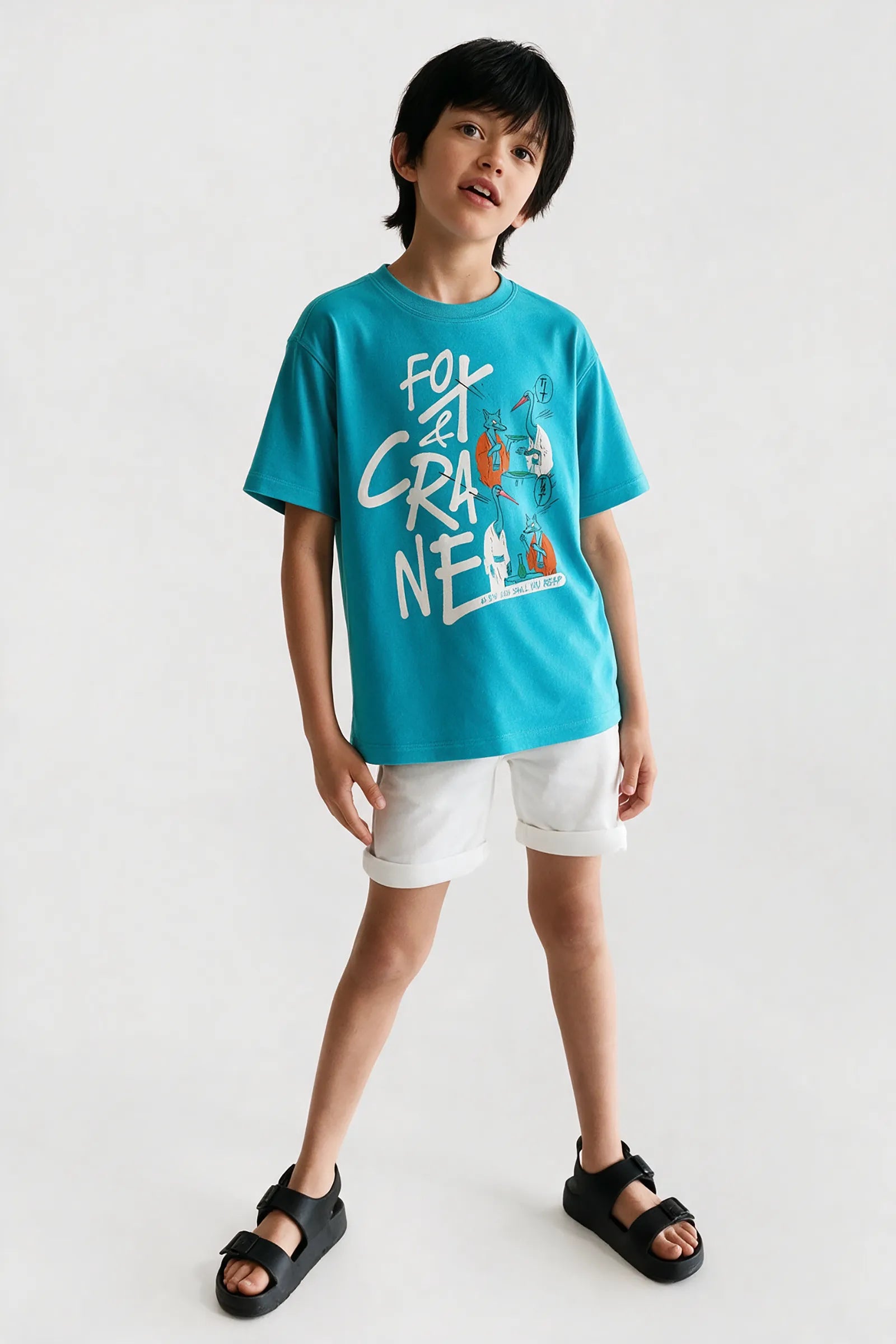 The Fox and The Crane- T Shirt, Sky Blue