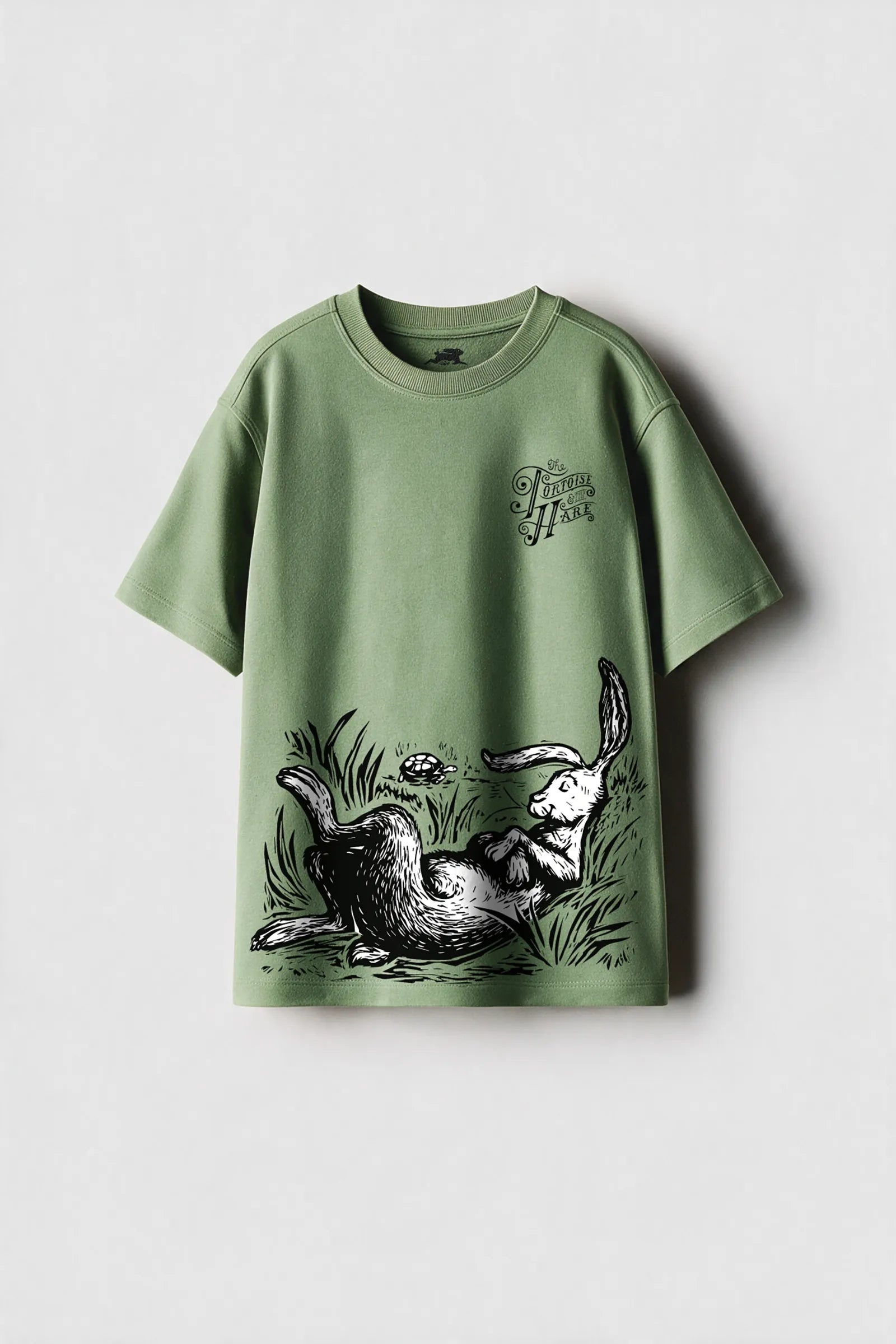 The Hare & The Tortoise- T shirt, Pale Green