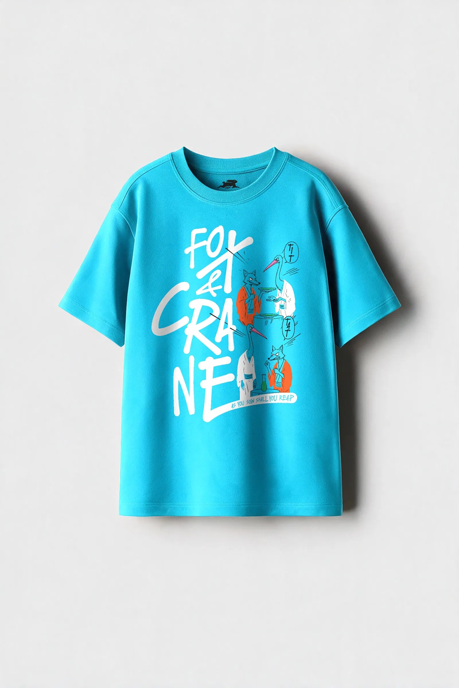 The Fox and The Crane- T Shirt, Sky Blue