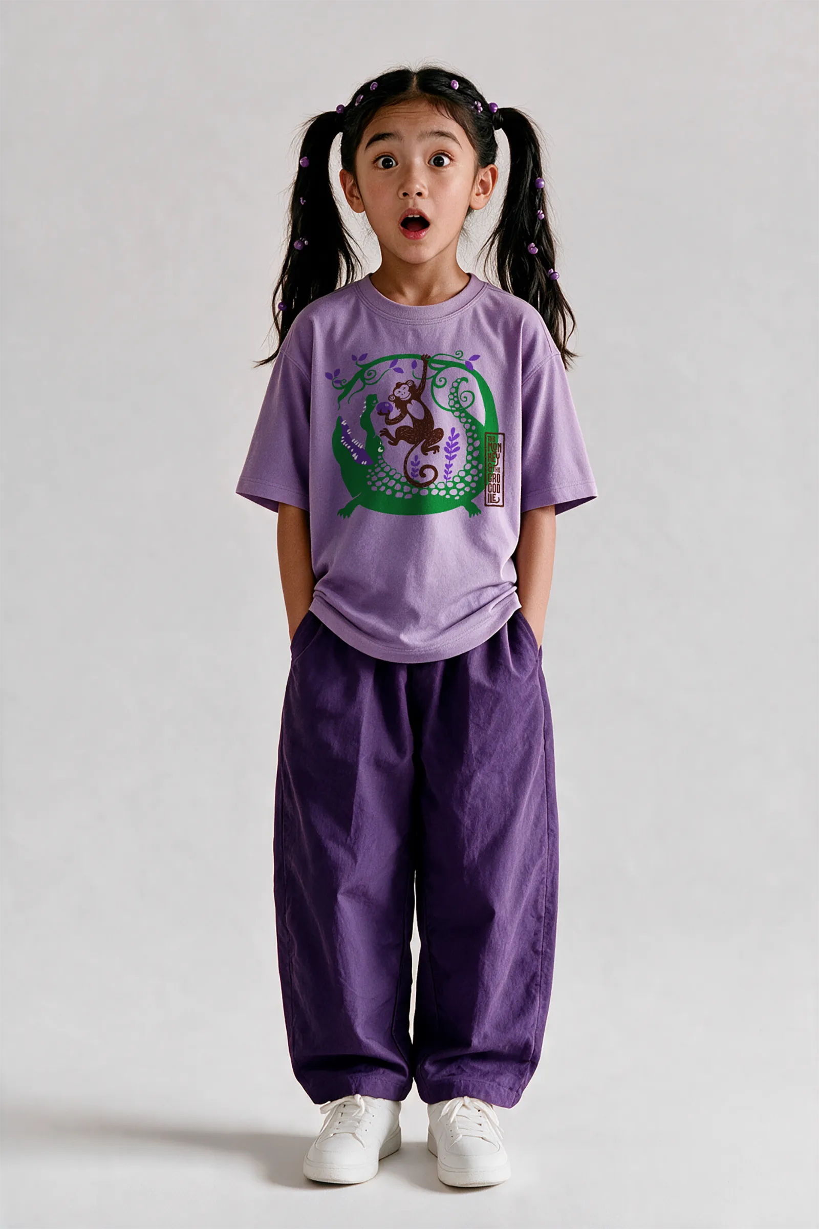 The Monkey & The Crocodile - T shirt, Purple