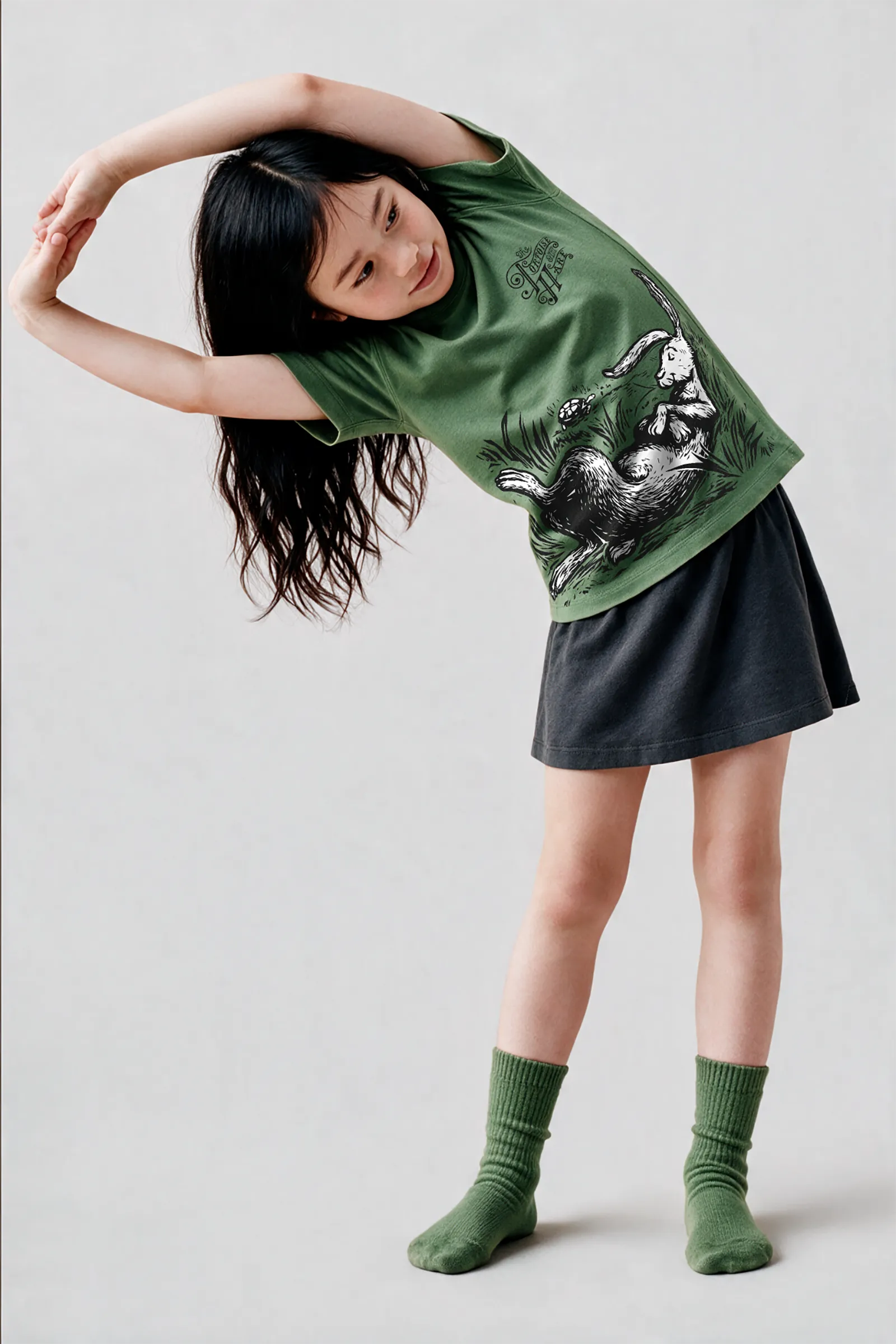 The Hare & The Tortoise- T shirt, Pale Green
