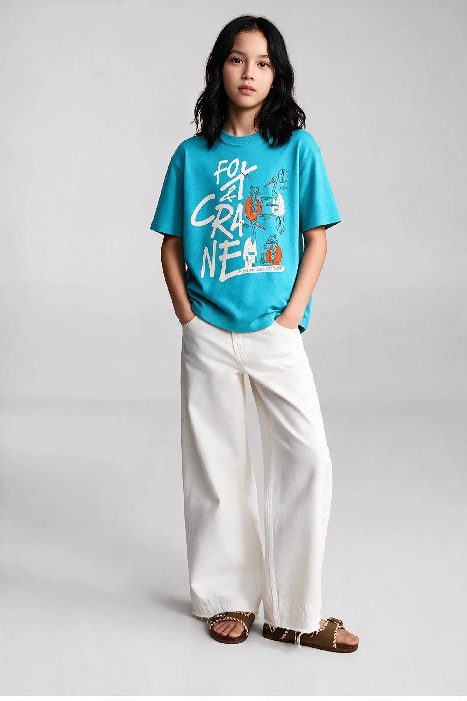 The Fox and The Crane- T Shirt, Sky Blue