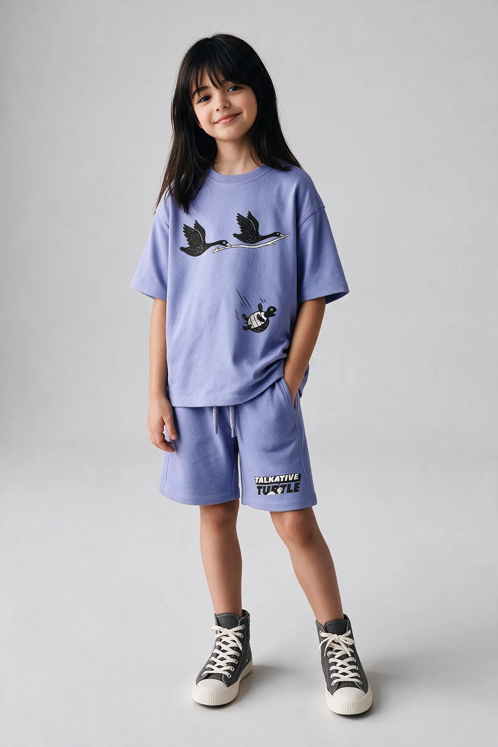 The Talkative Turtle Story Printed Unisex Co-ord Set, Lavander