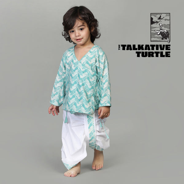 Cotton Angarakha & Dhoti Set For Boys with The Talkative Turtle Print