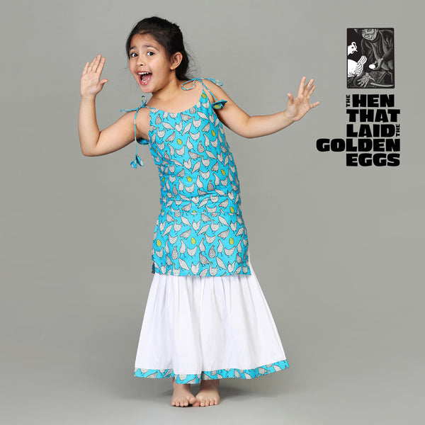 Cotton Kurta & Sharara Set For Girls with Hen That Laid The Golden Eggs Print