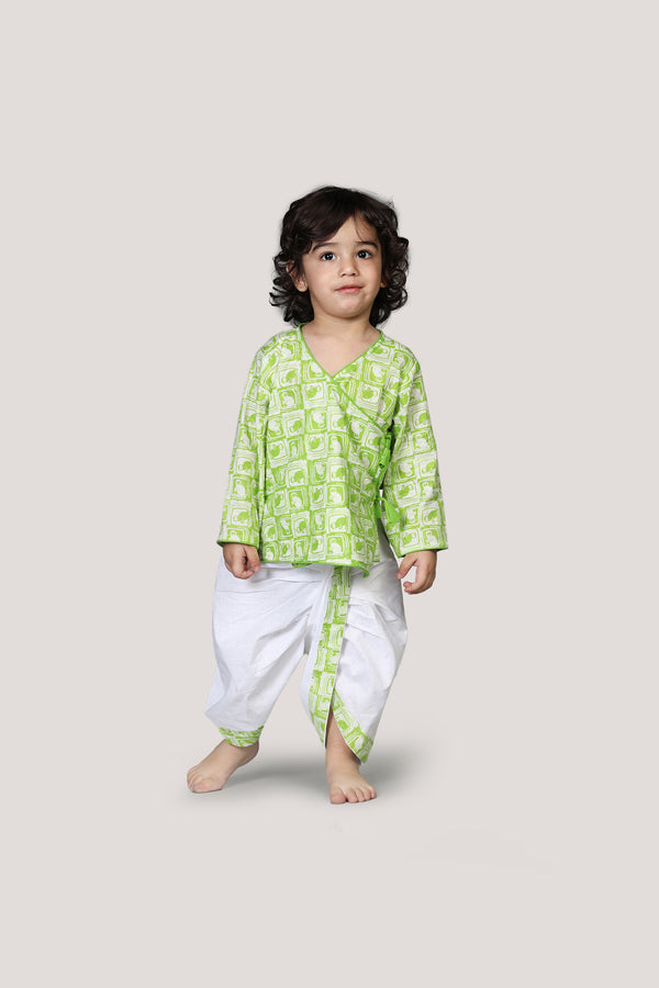 The Monkey & The Crocodile- Boys Dhoti Angarkha Set