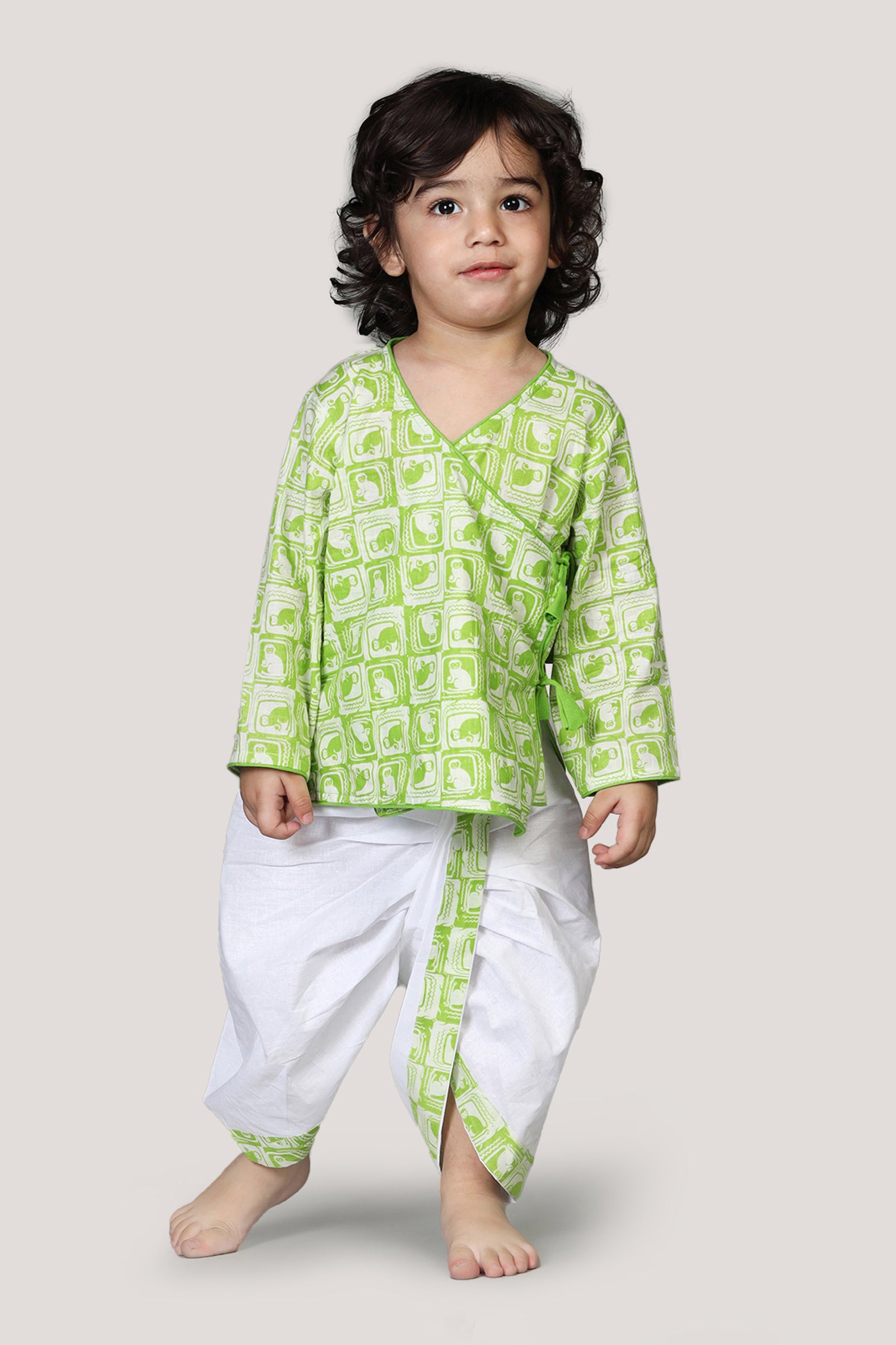 The Monkey & The Crocodile- Boys Dhoti Angarkha Set