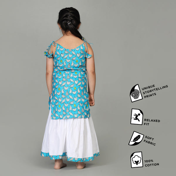 Cotton Kurta & Sharara Set For Girls with Hen That Laid The Golden Eggs Print