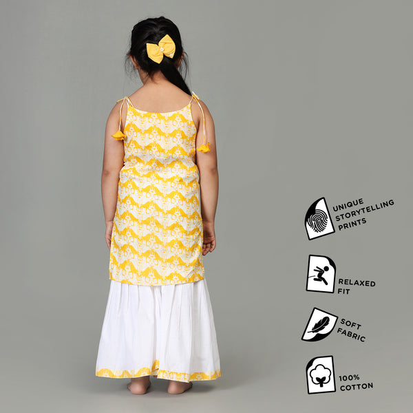 Cotton Kurta & Sharara Set For Girls with Two Silly Goats Print
