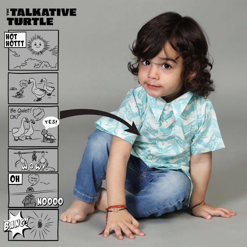 Cotton Casual Shirts For Boys with The Talkative Turtle Print