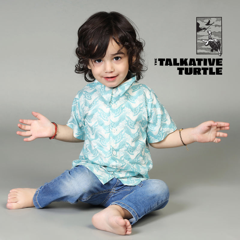 Cotton Casual Shirts For Boys with The Talkative Turtle Print