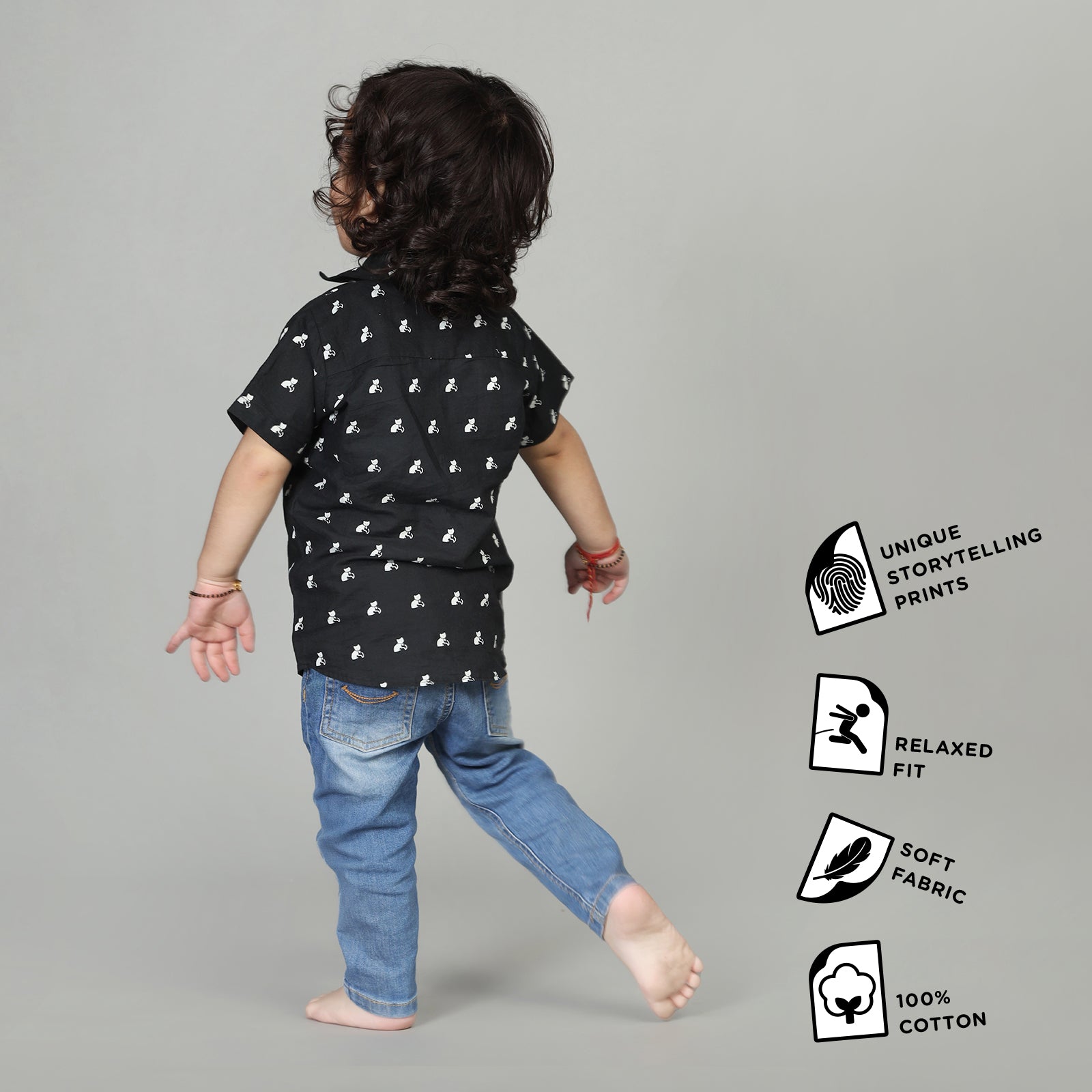 Cotton Casual Shirts For Boys with Bell The Cat Print