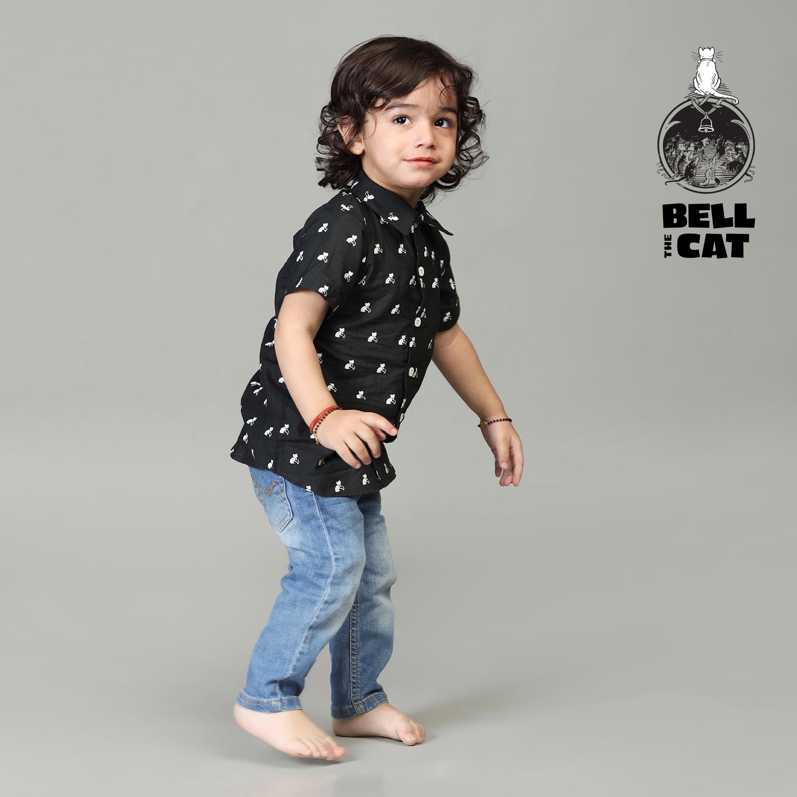 Cotton Casual Shirts For Boys with Bell The Cat Print