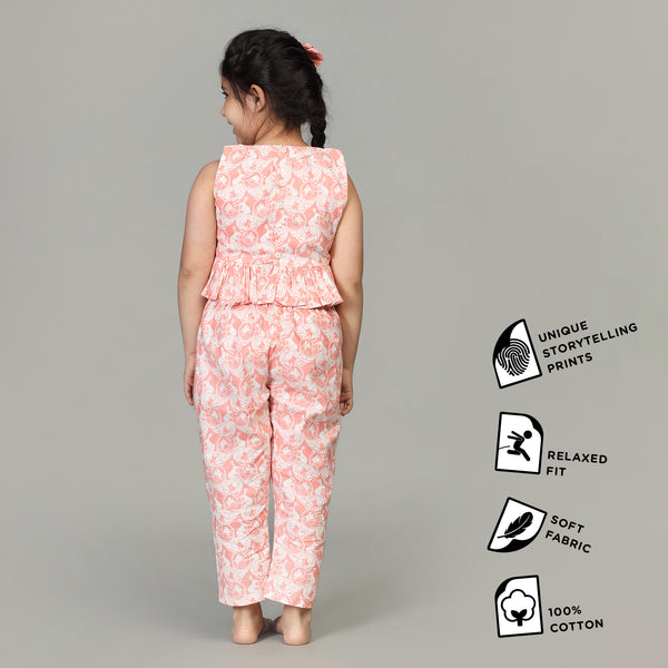 Cotton Crop Top & Pants For Girls with The Foolish Lion & The Clever Rabbit Print