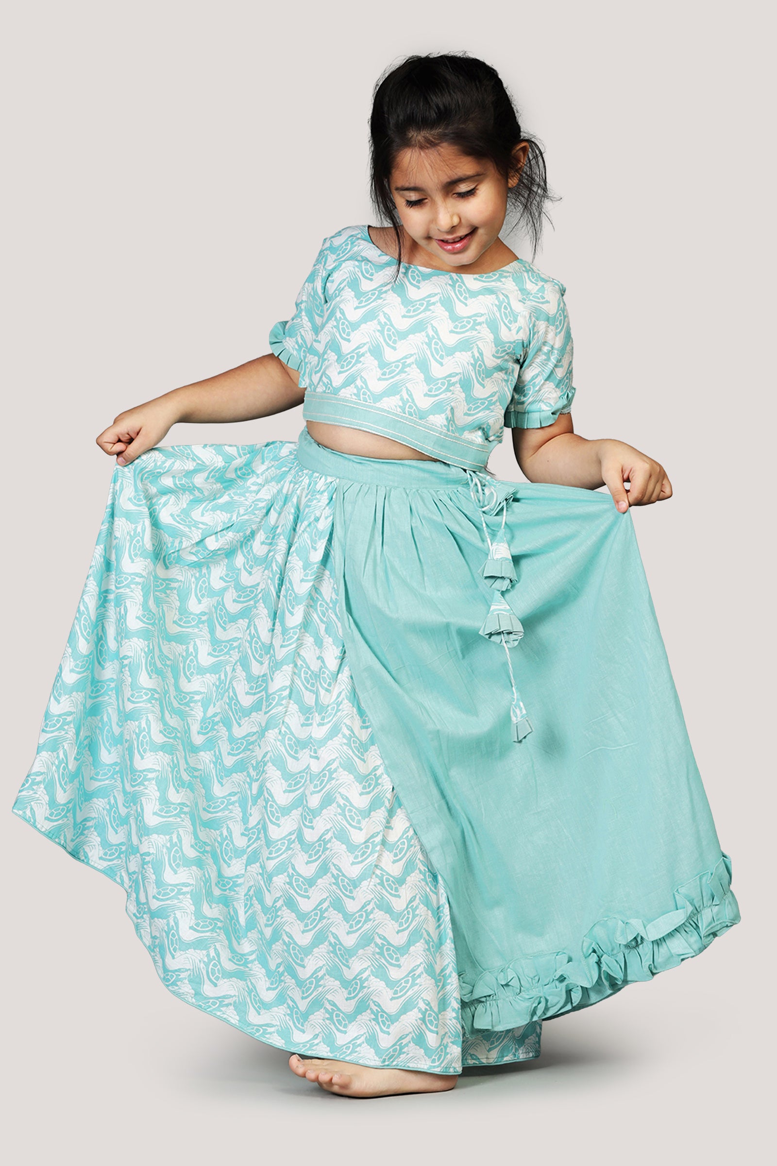 The Talkative Turtle- Half & Half Layered Lehenga Set
