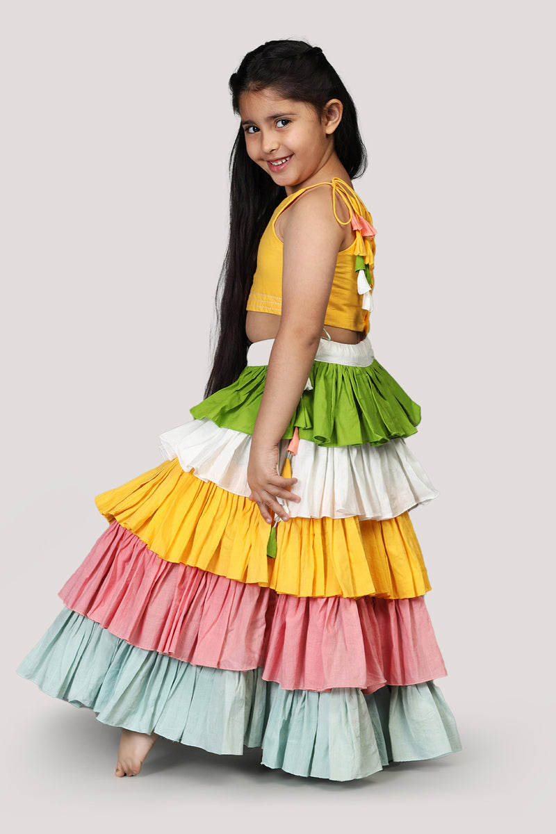 Cotton Multicolour Layered Lehenga