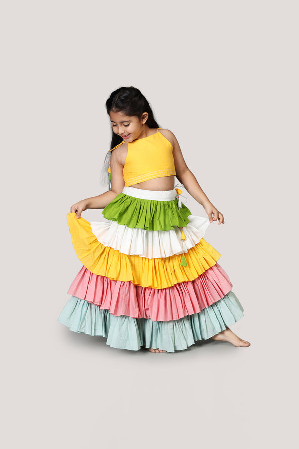 Cotton Multicolour Layered Lehenga