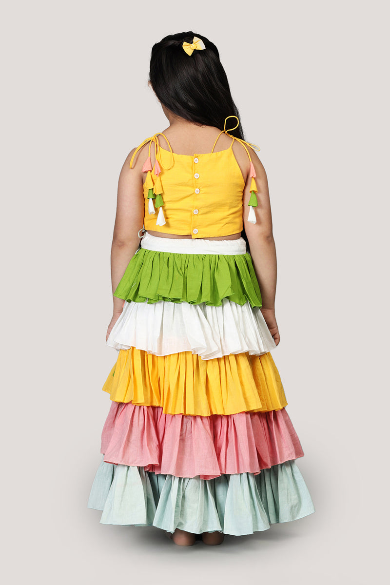 Cotton Multicolour Layered Lehenga