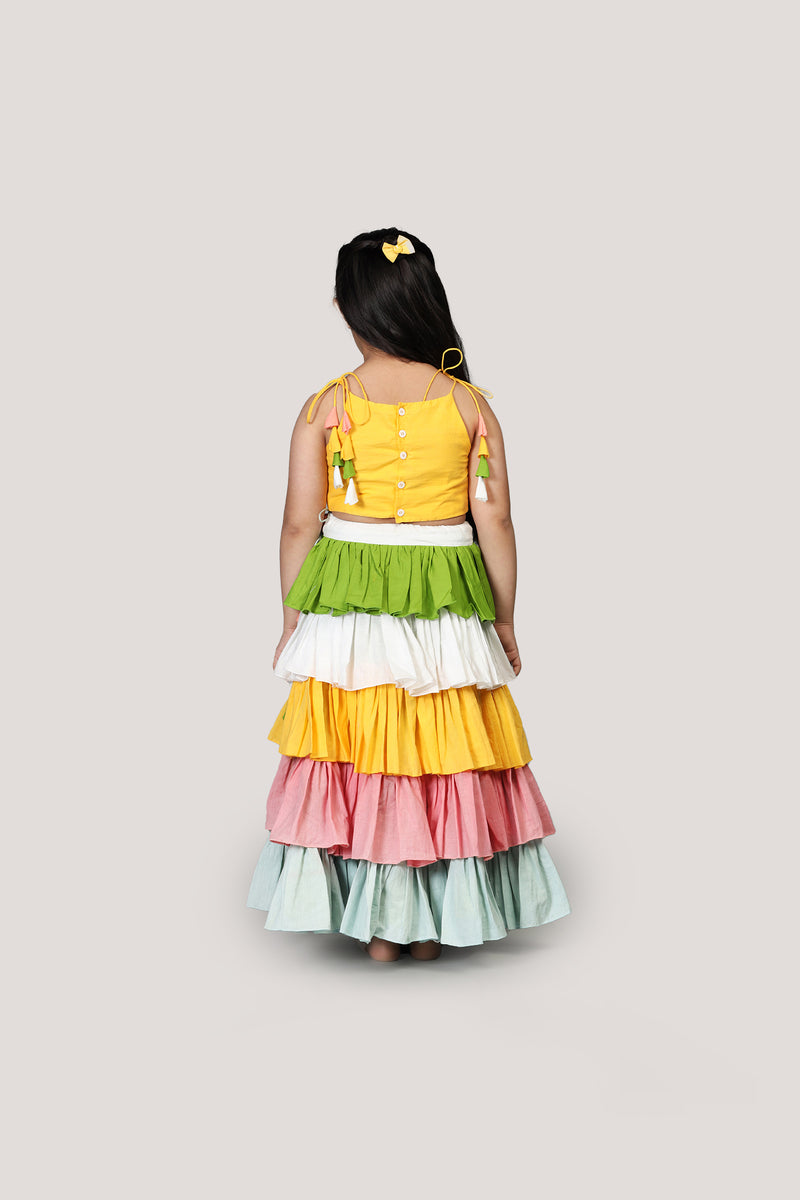 Cotton Multicolour Layered Lehenga