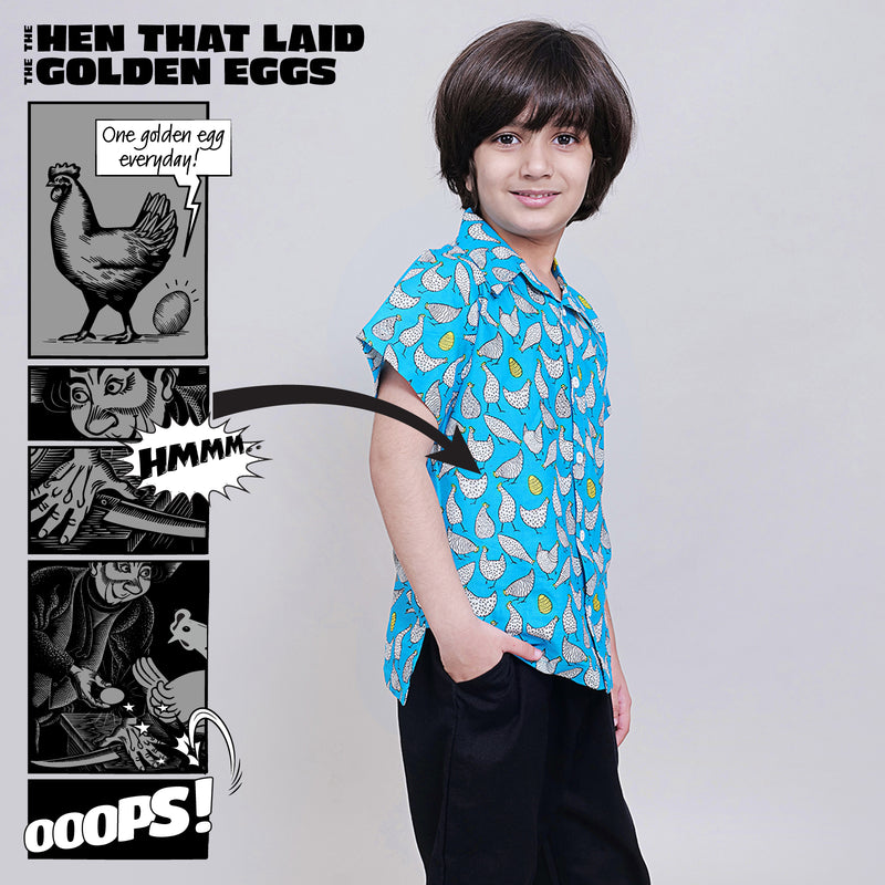 Cotton Casual Shirts For Boys with Hen That Laid The Golden Eggs Print