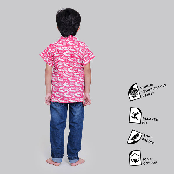 Cotton Casual Shirts For Boys with The Hare & The Tortoise Print