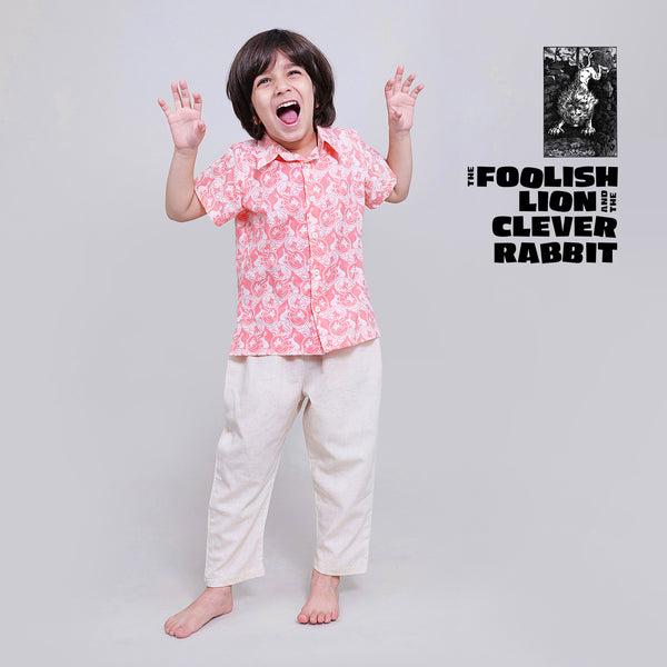 Cotton Casual Shirts For Boys with The Foolish Lion & The Clever Rabbit Print