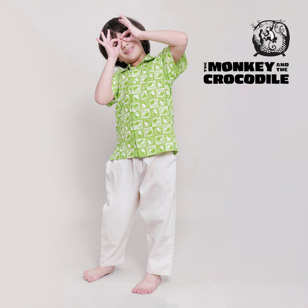 Cotton Casual Shirts For Boys with The Monkey & The Crocodile Print