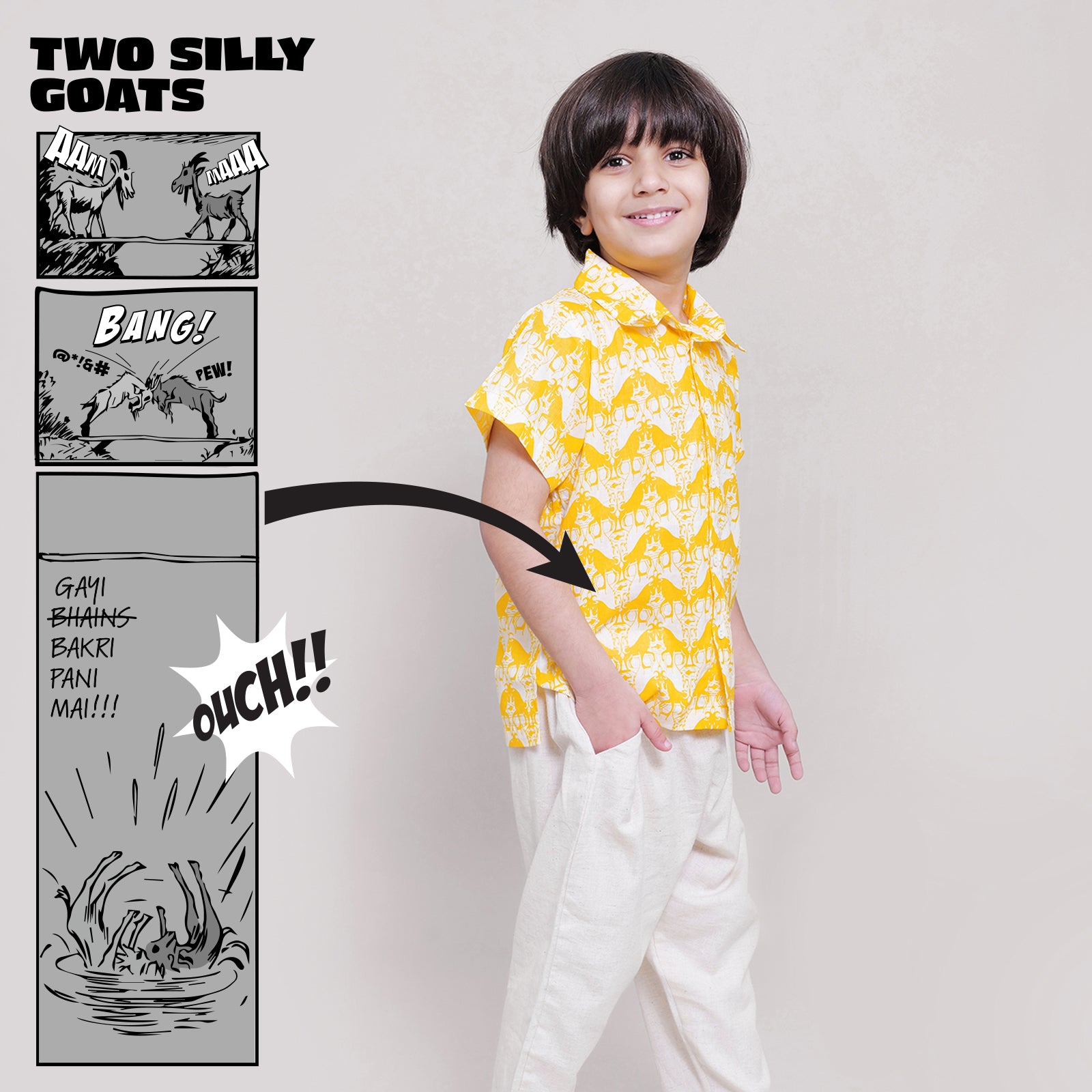 Cotton Casual Shirts For Boys with Two Silly Goats Print
