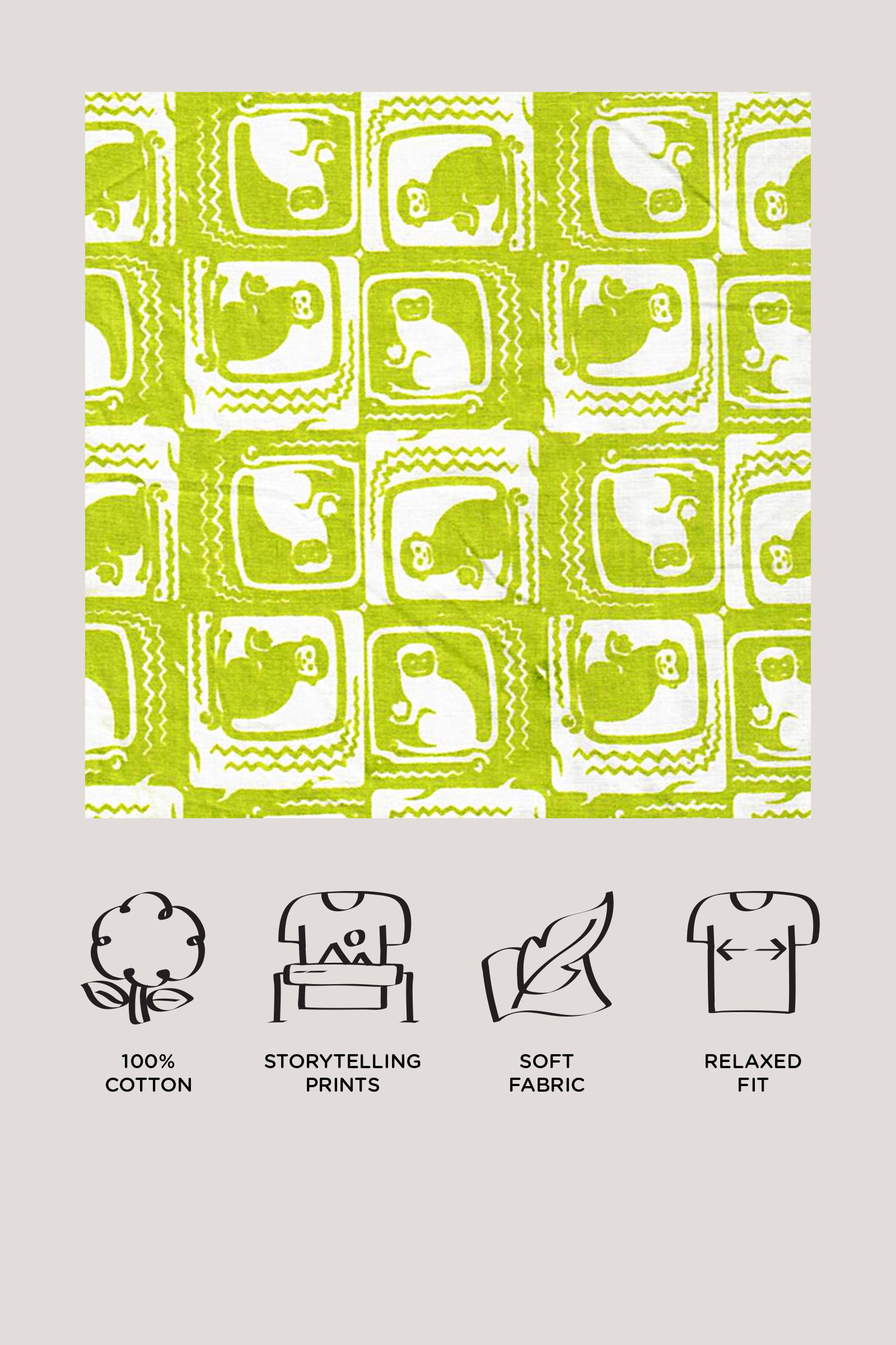 The Monkey & The Crocodile- Boys Kurta Pajama Set