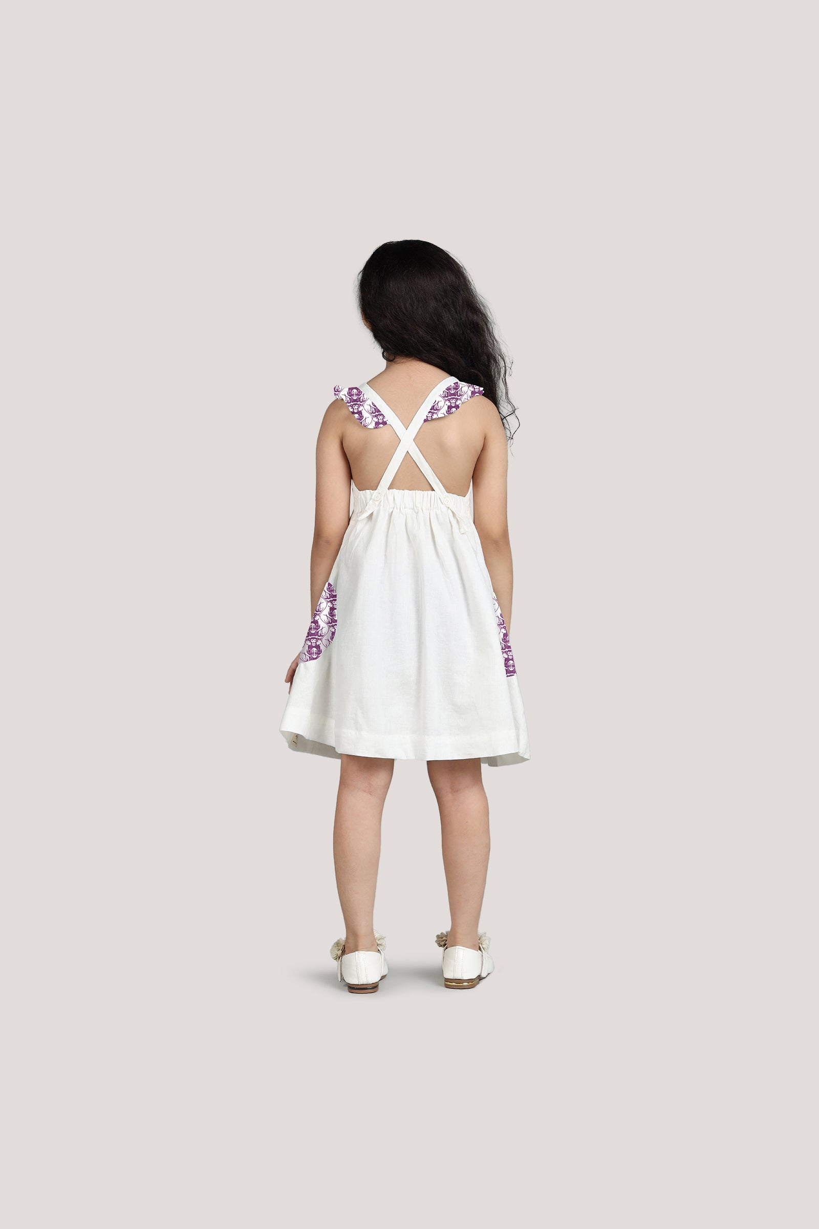 Two Cats & Monkey - White Crisscross Frock