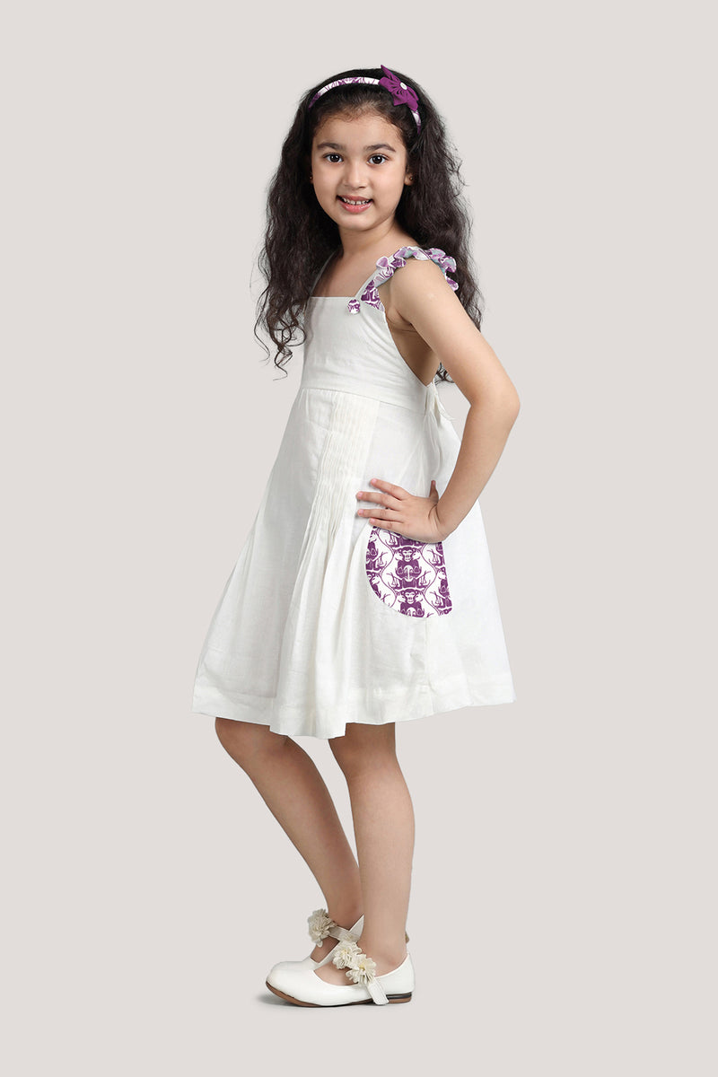 Two Cats & Monkey - White Crisscross Frock