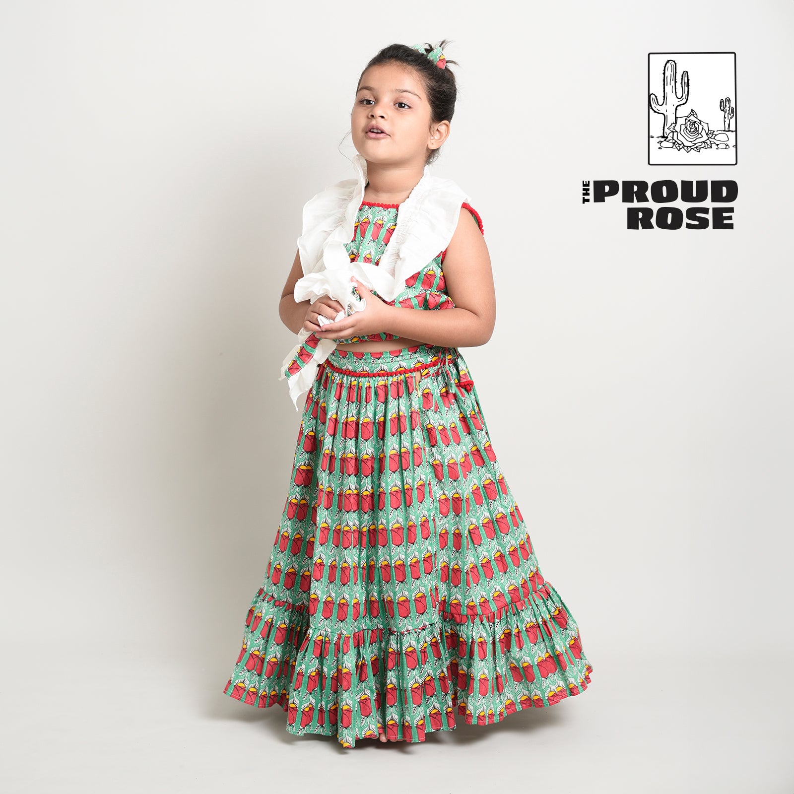 Story Print Lehenga Choli with frilled Dupatta for Girls with Proud Rose story