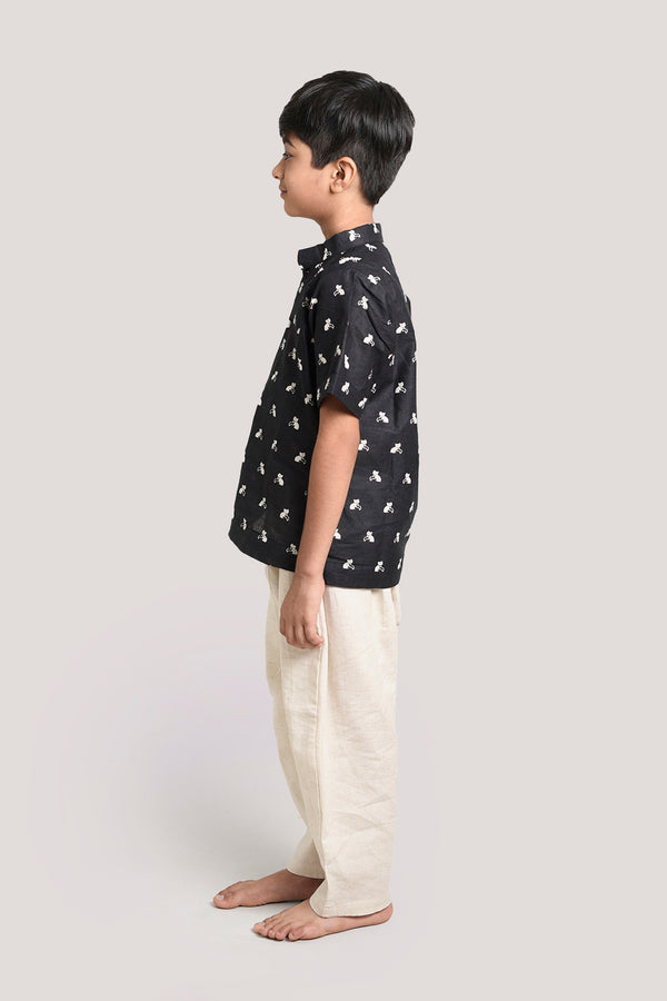 Bell The Cat - Short Kurta with Linen Pants, Black