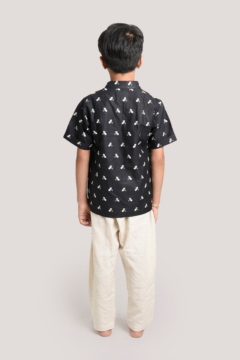 Bell The Cat - Short Kurta with Linen Pants, Black