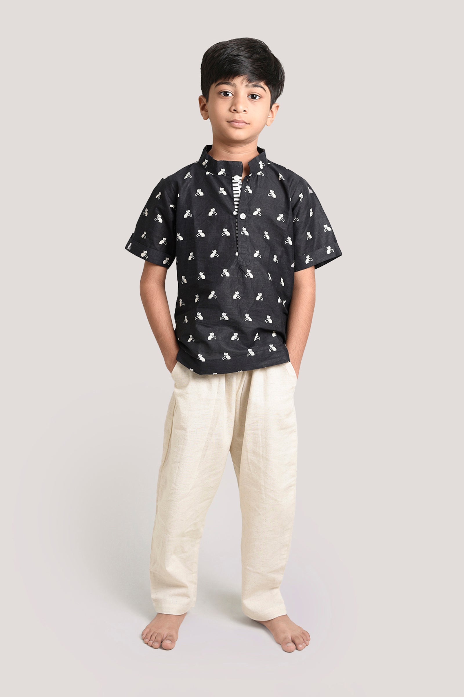 Bell The Cat - Short Kurta with Linen Pants, Black