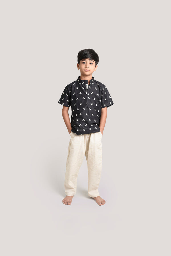 Bell The Cat- Boys Kurta Pajama Set, Black