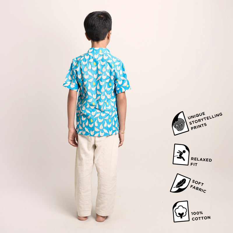 Cotton Printed Short Kurta For Boys With Hen That Laid The Golden Eggs Print