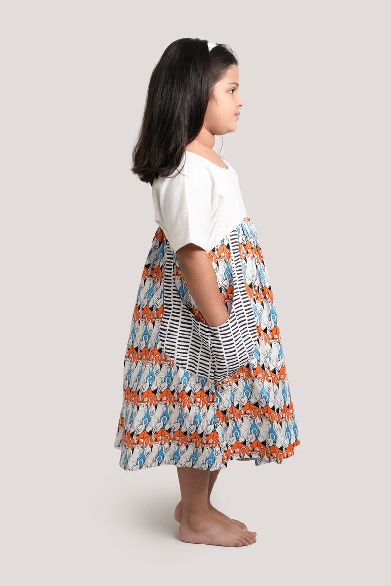 The Fox & The Crane - White Yoke Frock